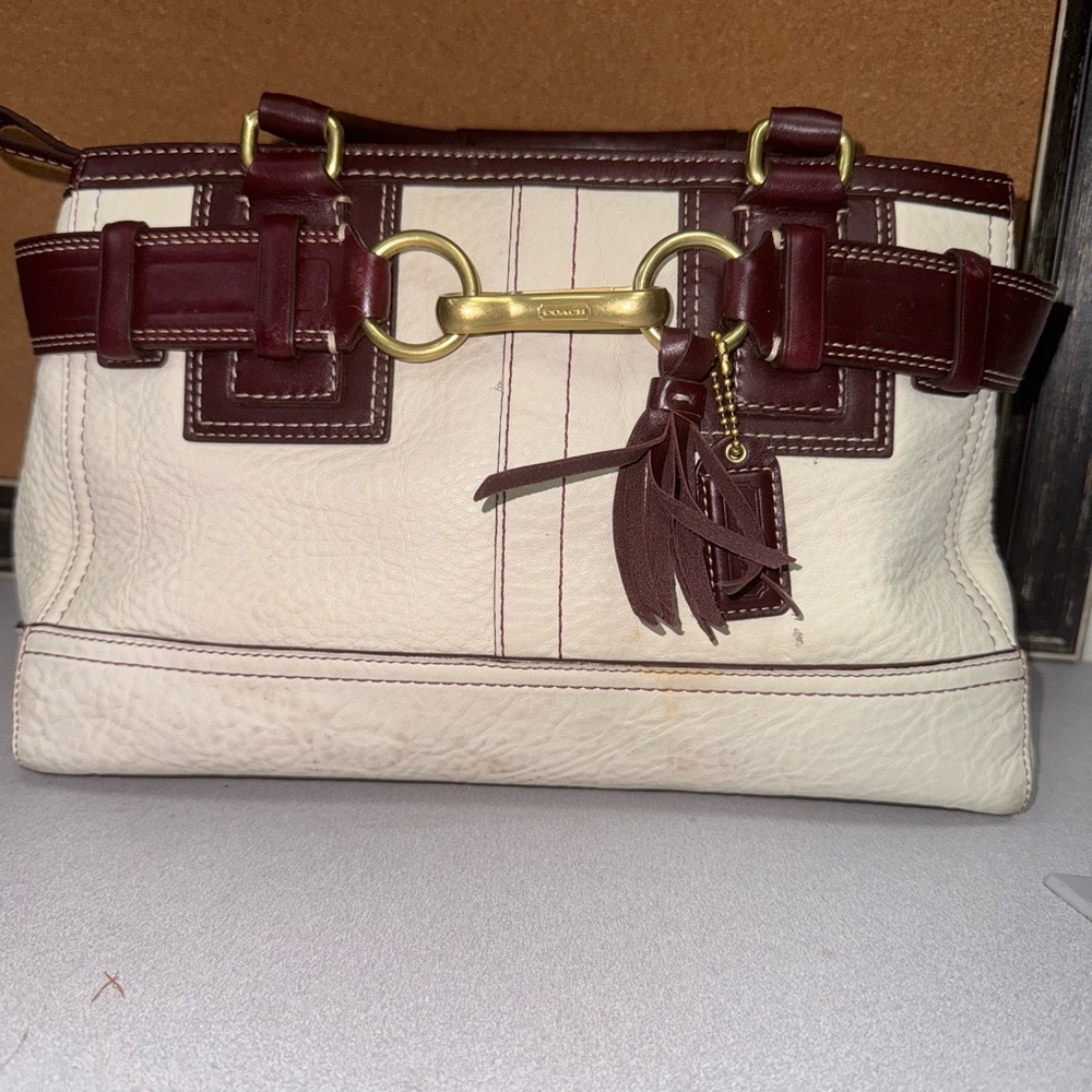 Coach White and Brown Satchel